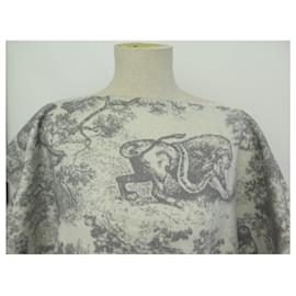 Christian Dior-NEUF PONCHO CHRISTIAN DIOR TOILE DE JOUY EN CACHEMIRE GRIS ET BLANC HAUT-Gris