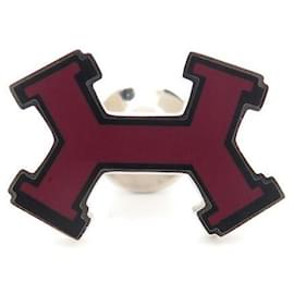 Hermès-BROCHE DE NOVE HERMES PIN H STREET BORDEAUX EM AÇO PALLADIE NOVO BROOCH DE AÇO-Bordeaux