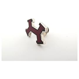 Hermès-BROCHE DE NOVE HERMES PIN H STREET BORDEAUX EM AÇO PALLADIE NOVO BROOCH DE AÇO-Bordeaux