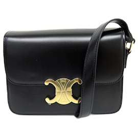 Céline-NUEVO BOLSO DE MANO PARA ADOLESCENTES CELINE TRIOMPHE 188423 DE PIEL NEGRA MONEDERO CROSSBODY-Negro