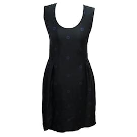 Louis Vuitton-LOUIS VUITTON DRESS ROUND LOGO PRINT PATTERN S 36 BLACK SILK BLACK SILK DRESS-Black