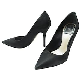 Christian Dior-CHRISTIAN DIOR SHOES BLACK IRIDESCENT LEATHER PUMPS 35.5 LEATHER SHOES-Black