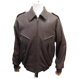 Hermès-BLOUSON HERMES BOMBER CUIR DE CERF MARRON TAILLE 54 L LEATHER COAT JACKET-Marron