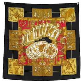 Hermès-NEW VINTAGE HERMES SCARF LE TAROT ANNIE FAIVRE CARRE 90 SILK BOX SCARF-Black