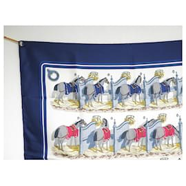 Hermès-FOULARD HERMES ECURIES HUGO GRYGKAR SOIE BLEU CARRE 90 SILK SCARF + BOITE-Bleu Marine