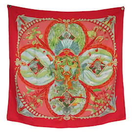 Hermès-FOULARD HERMES AMAZONIA BOURTHOUMIEUX EN SOIE ROUGE CARRE 90 SILK SCARF-Rouge