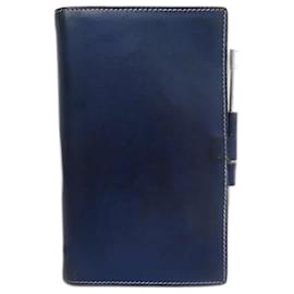 Hermès-VINTAGE HERMES AGENDA HOLDER LEATHER COVER BOX AND PEN DIARY HOLDER-Navy blue