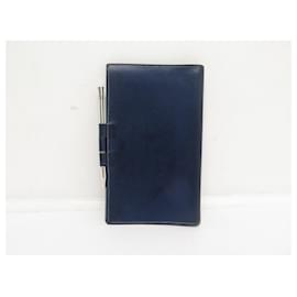 Hermès-VINTAGE HERMES AGENDA HOLDER LEATHER COVER BOX AND PEN DIARY HOLDER-Navy blue