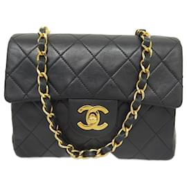 Chanel-VINTAGE CHANEL TIMELESS MINI SQUARE LEATHER HANDBAG CROSSBODY HANDBAG-Black