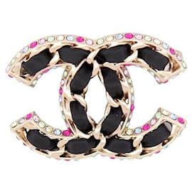 Chanel-NEW CHANEL BROOCH CC LOGO AND MULTICOLOR STRASS IN METAL NEW GOLD BROOCH-Golden