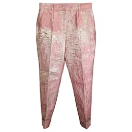 Dolce & Gabbana-Dolce & Gabbana Pantalones cortos de jacquard lamé con pernera delgada en poliéster rosa-Rosa