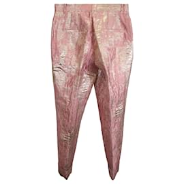 Dolce & Gabbana-Dolce & Gabbana Cropped Jacquard Lame Slim Leg Pants in Pink Polyester-Pink