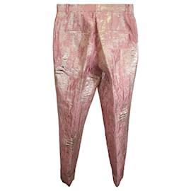 Dolce & Gabbana-Dolce & Gabbana Pantalon court slim en jacquard lamé en polyester rose-Rose