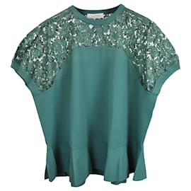 Valentino Garavani-Valentino Garavani Lace-Paneled Stretch-Knit Top In Green Viscose-Green,Olive green