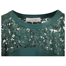 Valentino Garavani-Valentino Garavani Lace-Paneled Stretch-Knit Top In Green Viscose-Green,Olive green