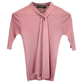 Dolce & Gabbana-Dolce & Gabbana Serafino Sweater with Bow in Pink Silk-Pink