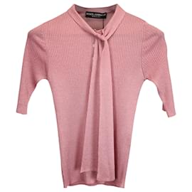 Dolce & Gabbana-Dolce & Gabbana Serafino Pullover mit Schleife aus rosa Seide-Pink