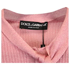 Dolce & Gabbana-Dolce & Gabbana Maglione Serafino con Fiocco in Seta Rosa-Rosa