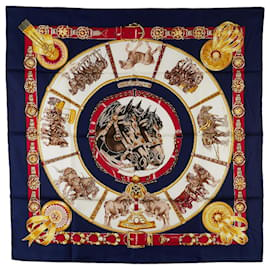 Hermès-Hermes Carre 90 Chevaux De Trait Silk Scarf Canvas Scarf en bon état-Autre