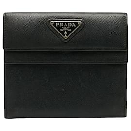 Prada-Carteira Prada Leather Logo Trifold Carteira Curta de Couro em Bom Estado-Outro