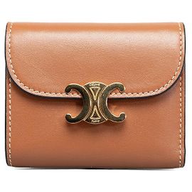 Céline Celine Celine Trionf Small Wallet Brown Leather with Gold Hardware Leather Short Wallet in Good condition Brown