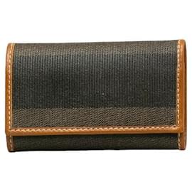 Fendi-Fendi Pequin 6 Key Holder PVC Leather Black Brown-Black