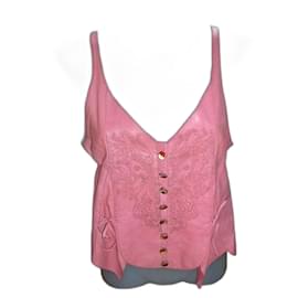 Christian Lacroix-Bustier cuir rose. Taille 38.-Rose