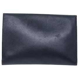 Hermès-HERMES Pochetto Rio Pouch Leather Navy Auth 74590-Navy blue