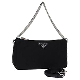 Prada-PRADA Sac à bandoulière en chaîne Nylon 2way Noir Auth 73993A-Noir