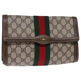 Gucci-GUCCI Pochette linea GG Supreme Web Sherry Beige 41 014 3087 25 Auth yk12462-Beige