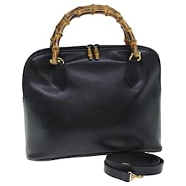 Gucci-GUCCI Bamboo Hand Bag Leather 2way Black 000 1186 0289 Auth 75113-Black