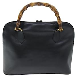 Gucci-Bolsa de mão de bambu GUCCI couro 2 vias preta 000 1186 0289 Autenticação 75113-Preto