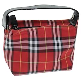 Burberry-BURBERRY Nova Check Hand Pouch Nylon Red Auth yk12413-Red