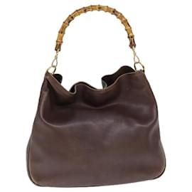 Gucci-GUCCI Bamboo Shoulder Bag Leather Brown Auth 73913-Brown