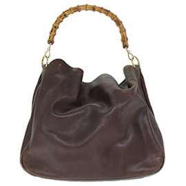 Gucci-GUCCI Sac à bandoulière en bambou Cuir Marron Auth 73913-Marron