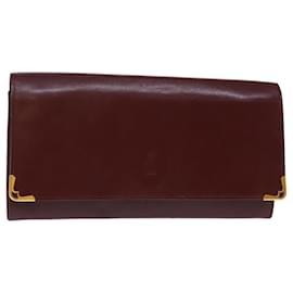 Cartier-CARTIER Clutch Leder Weinrot Auth bs14298-Andere