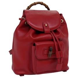 Gucci-GUCCI Bamboo Backpack Leather Red 003 2852 0030 0 Auth mr165-Red