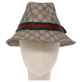 Gucci-GUCCI GG Supreme Web Sherry Line Hat PVC M Beige Red Green Auth yk12592-Red,Beige,Green