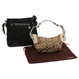 Coach-Coach Signature Shoulder Bag Canvas 2Set Beige Black Auth mr205-Black,Beige