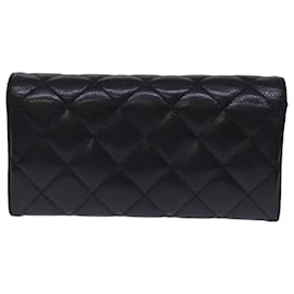 Chanel-Portafoglio lungo CHANEL Matelasse Pelle di caviale Nero CC Auth yk12519-Nero