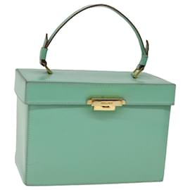 Céline-CELINE Vanity Cosmetic Pouch Leather Green Auth 74541-Green