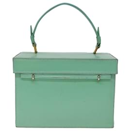 Céline-CELINE Vanity Cosmetic Pouch Leather Green Auth 74541-Green