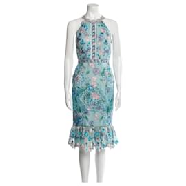 Marchesa-Robe en dentelle avec volant sirène-Multicolore,Turquoise