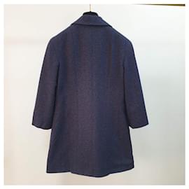 Chanel-Chanel Tweed Double Breasted Coat Blazer-Dark blue