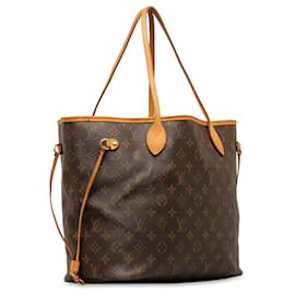 Louis Vuitton-Bolso tote Neverfull MM marrón con monograma de Louis Vuitton-Castaño