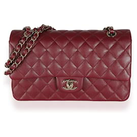 Chanel-Chanel Burgundy Quilted Caviar Medium Classic Double Flap Bag-Dark red