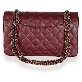 Chanel-Chanel Burgundy Quilted Caviar Medium Classic Double Flap Bag-Dark red