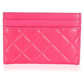 Chanel-Chanel Capa para cartão com ponto de diamante CC em pele de cordeiro rosa acolchoada-Rosa