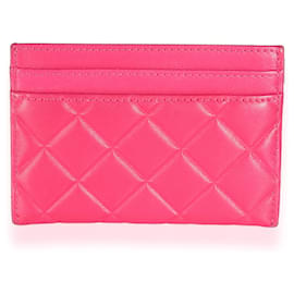 Chanel-Tarjetero Chanel de piel de cordero acolchada rosa con puntada de diamantes CC-Rosa