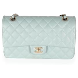 Chanel-Chanel Blue Quilted Caviar Medium Classic Double Flap Bag-Blue